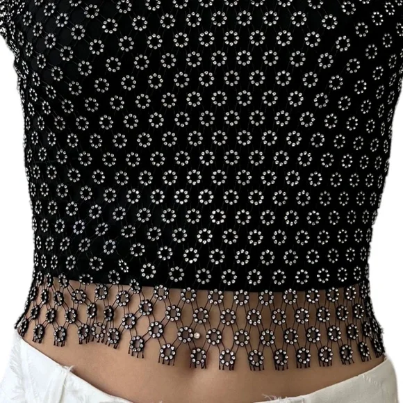 House of Harlow 1960 Rhinestone Sheer Top & Cami SET Black Beaded Revolve Medium - Picture 6 of 10